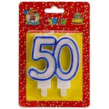 Маленькое фото товара - Свеча в торт цифра "50" (значимые даты, синяя, блестки) С2486, (МИЛЕНД). Вариант №1
