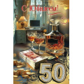 Фото товара - 50000626 С Юбилеем! 50 (открытка, текст, блестки, мужская), (Праздник)