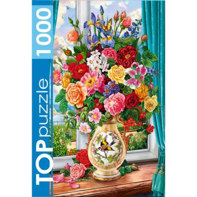 Большое фото товара - ПазлыTOPpuzzle 1000 дет. Нежный букет цветов ФТП1000-9853, (Рыжий кот), 11-211203. Вариант №1