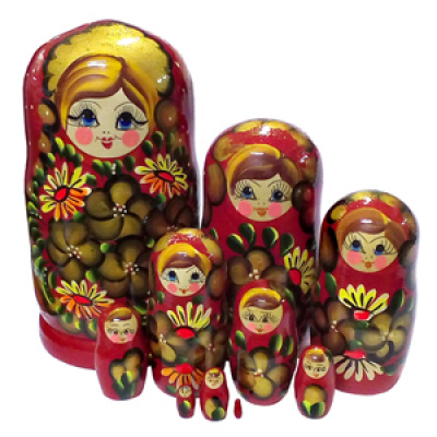 Большое фото товара - RNToys Матрешка Праздничная (10-ти кукольная, дерево, в пакете) Д-493, (ООО "МДК Восточный"), 11-214544. Вариант №1