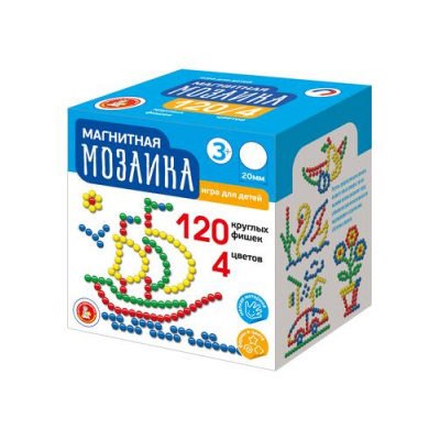 Большое фото товара - Мозаика 120 дет. Магнитная (d=20мм, 4 цвета, в коробке, от 3 лет) 02414, (ООО "Десятое королевство"), 11-220339. Вариант №1