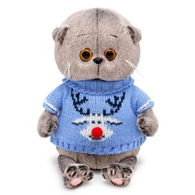 Большое фото товара - Budi Basa Мягкая Игрушка Кот Басик BABY в свитере с оленем (20см, в подарочной коробке) BB-130, (ООО "МПП"), 11-221232. Вариант №1