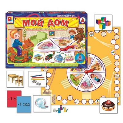 Большое фото товара - Настольная Игра Мой дом (8в1, игровое поле, карточки, кубик, фишки, правила, в коробке, от 4 лет) С-642, (ОАО "Радуга"), 11-231140. Вариант №1