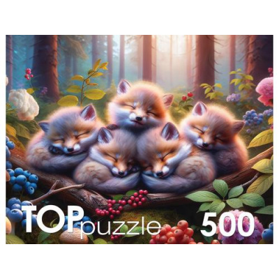 Большое фото товара - ПазлыTOPpuzzle 500 дет. Спящие лисята Ф500-3466, (Рыжий кот), 11-236448. Вариант №1