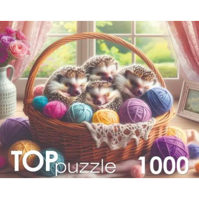 Большое фото товара - ПазлыTOPpuzzle 1000 дет. Спящие ежики Ф1000-5607, (Рыжий кот), 11-238003. Вариант №1