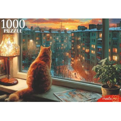 Большое фото товара - Пазлы 1000 дет. Кот и панельки Ф1000-5608, (Рыжий кот), 11-238009. Вариант №1