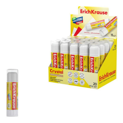 Большое фото товара - Клей-карандаш 15 гр ПВП (PVP) 11007 "ЭКСТРА Кристалл" повышенной прозрачности ErichKrause, 12-15724. Вариант №1