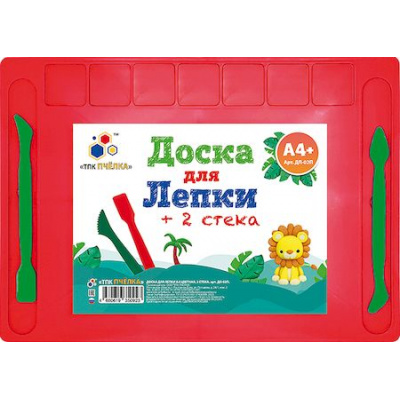 Большое фото товара - Доска для лепки А4 цветная + 2 стека, отделения для пластилина ДЛ-02П Пчелка, 12-160455. Вариант №1