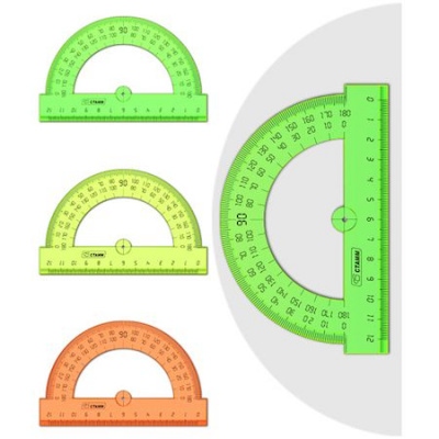 Большое фото товара - Транспортир 180 градусов 12 см "Неон.Кристалл/Neon Crystal" ассорти ТР34 Стамм, 12-162473. Вариант №1