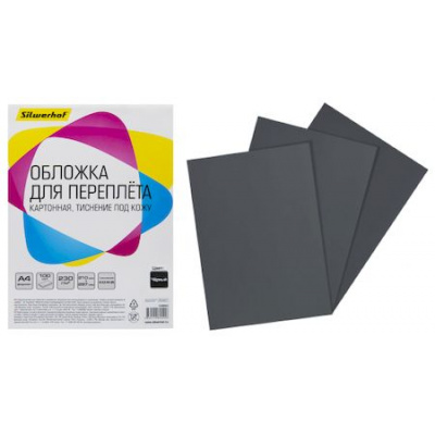 Большое фото товара - Обложка для переплета А4 100 шт. 230 г/м2 черная под кожу  (1449083) SILWERHOF, 12-170994. Вариант №1
