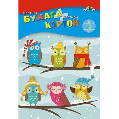 Большое фото товара - Набор цветного картона (8л)+цветная бумага (16л) "Совята" С1832-14 АппликА, 12-183237. Вариант №1