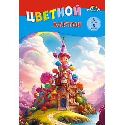 Большое фото товара - Набор цветного картона А4  6л 6цв "Ванильный замок" в папке С1280-20 АппликА, 12-194638. Вариант №1