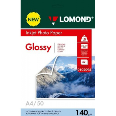 Большое фото товара - Фотобумага А4  50л 140г глянцевая двусторонняя 0102095 LOMOND, 12-198508. Вариант №1