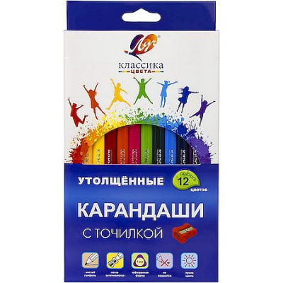 Большое фото товара - Карандаши 12цв "Классика" трехгранные утолщенные, с точилкой 35С 2316-08 Луч, 12-207140. Вариант №1