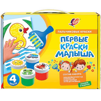 Большое фото товара - Краски пальчиковые 4цв "Кроха" с аксессуарами "Первые краски малыша" 34С 2256-08 Луч, 12-207143. Вариант №1