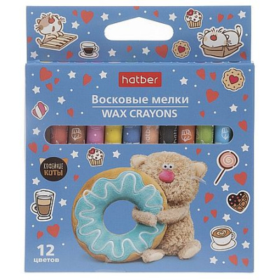 Большое фото товара - Мелки восковые 12цв "Кофейные коты" круглый корпус 9мм,картон.короб.с европодв. (092084) Хатбер, 12-207934. Вариант №1