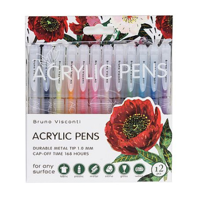 Большое фото товара - Набор  акриловых ручек 12цв "ФЛОРА/FLORA. Пионы" 1.0 мм пулевидный 20-0499/01 Bruno Visconti, 12-208670. Вариант №1