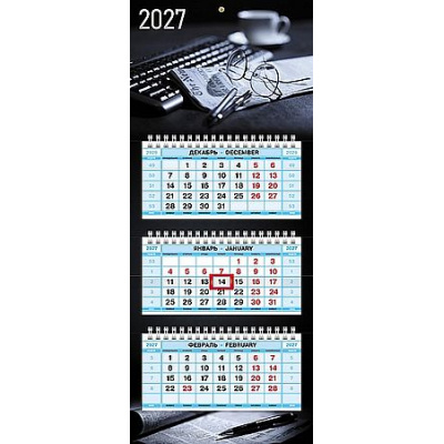 Большое фото товара - Календарь квартальный 2022 г. 3 спирали МИНИ-3 "Офис-очки" 3-х блоч. с бегунком (096079) 36921 Хатбер, 12-211424. Вариант №1