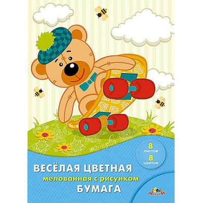 Большое фото товара - Набор цветной бумаги с рисунком двусторонней мелованной А4  8л 8цв "Юный скейтбордист" С2804-08 АппликА, 12-211845. Вариант №1