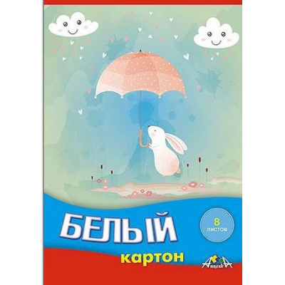 Большое фото товара - Набор картона белого  А5  8л "Зайка под дождем" С2800-09 АппликА, 12-212331. Вариант №1