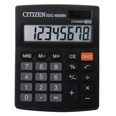 Большое фото товара - Калькулятор CITIZEN 8 разрядов 105х120х21 мм SDC-805NR черный, 2 питания CITIZEN, 12-54163. Вариант №1