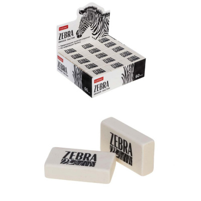 Большое фото товара - Ластик "Zebra" 32*18*8 мм  (039429) Хатбер, 12-83427. Вариант №1