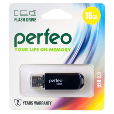 Большое фото товара - ФЛЕШ-накопитель (USB) PERFEO 16GB C03 Черный, 12-90658. Вариант №1