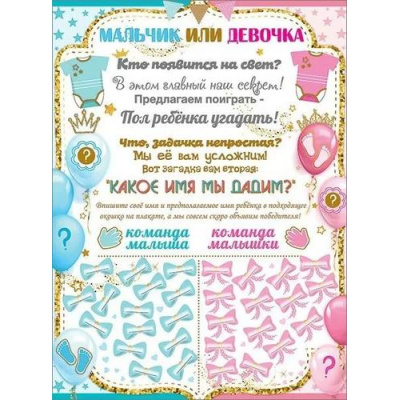 Большое фото товара - 0801121 Плакат "Мальчик или Девочка" (600*440,текст), (Праздник), 13-1003798. Вариант №1