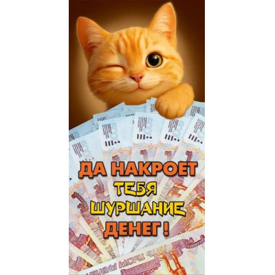 Большое фото товара - 10000778 Да накроет тебя шуршание денег! (конверт для денег, текст), (Хорошо), 13-1012054. Вариант №1