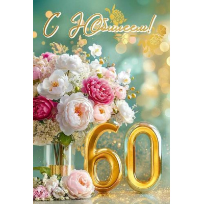 Большое фото товара - 50001951 С Юбилеем! 60 (открытка, текст, блестки), (Праздник), 13-1013217. Вариант №1