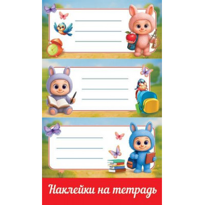 Большое фото товара - 50001580 Наклейки на тетрадь (Милые ушастики), (Праздник), 13-1023341. Вариант №1