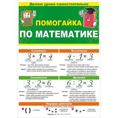 Большое фото товара - 10001680 Буклет "Помогайка по математике" (А5, текст), (ОткрытаяПланета), 13-1029195. Вариант №1