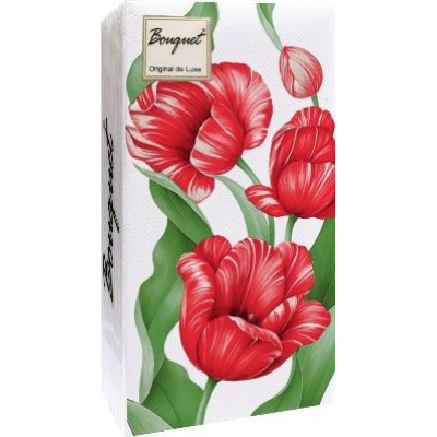 Большое фото товара - Салфетки бумажные Bouquet Original de Luxe. Красные тюльпаны (33*33см, 1/8, 2-слоя, 20шт.) 25601, (ООО "Русская бумага АЛЛ Продукция"), 13-1029779. Вариант №1