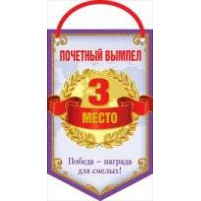 Большое фото товара - 066241 Почетный вымпел "3 место" (текст, фольга, атласная лента), (МирПоздр), 13-435628. Вариант №1