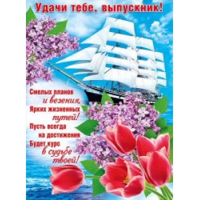 Большое фото товара - 084876 Плакат "Удачи тебе, выпускник!" (А2, термопод), (МирПоздр), 13-644537. Вариант №1