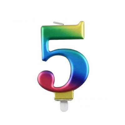 Большое фото товара - Свеча в торт (9 см, радужный градиент) цифра "5" 32455, (Yiwu Yibotong Trade Co., Ltd), 13-932455. Вариант №1