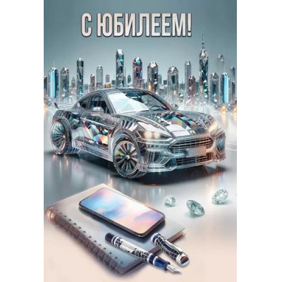 Большое фото товара - 7701216  С Юбилеем! (текст, блестки, мужская), (Праздник), 13-967293. Вариант №1