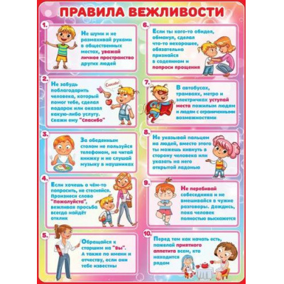 Большое фото товара - 3001696 Плакат "Правила вежливости" (596х440мм, текст), (Праздник), 13-982601. Вариант №1