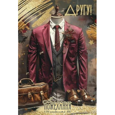 Большое фото товара - 5301127 "Другу! Наилучшие пожелания..." (открытка, текст, блестки), (Праздник), 13-983680. Вариант №1