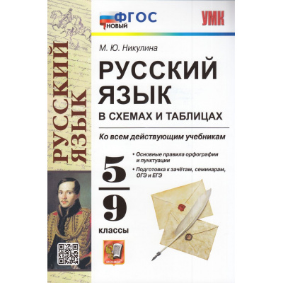Большое фото товара - ФГОС Никулина М.Ю. Русский язык в схемах и таблицах 5-9кл (ко всем действующим учебникам) (12-е изд.,перераб. и доп.), (Экзамен, 2025), Обл, c.208, 13-985722. Вариант №1