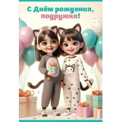Большое фото товара - 50000130 С Днем рождения, подружка (открытка, текст, детская), (Праздник), 13-987913. Вариант №1