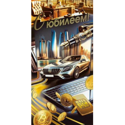 Большое фото товара - 70000612 С Юбилеем! (конверт для денег, текст, фольга, мужской), (МирПоздр), 13-995681. Вариант №1